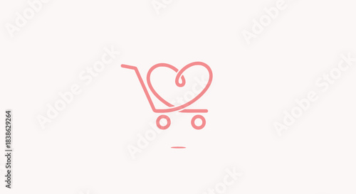 Pink HeartShaped Shopping Cart Logo Design on White Background.