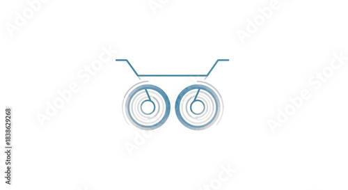 Minimalist blue bicycle handlebars and wheels vector illustration geometric concentric circles.