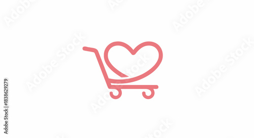Minimalist pink shopping cart icon with a heartshaped basket a symbol of love for shopping.
