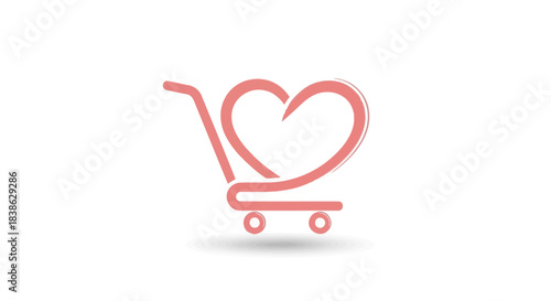 Pink HeartShaped Shopping Cart Logo on White Background.