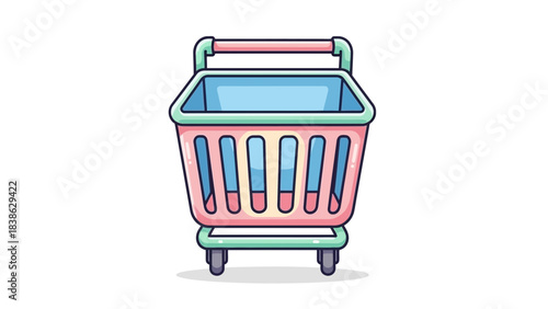 Cartoon Shopping Cart with Pink and Blue Color Scheme.