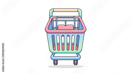 Colorful Cartoon Shopping Cart with Pink and Blue Details Isolated.