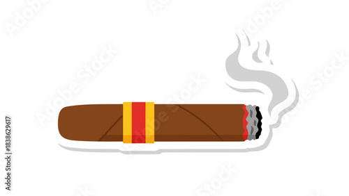 Smokey Brown Cigar With Red And Yellow Band Emitting White Smoke Against Black Background
