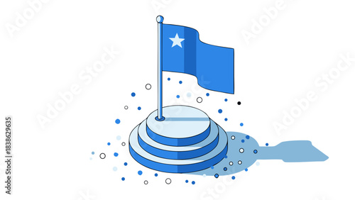 Somali Flag Flying on Podium with Confetti Celebration and Star Emblem against Black Background Ideal for National Pride and Achievement