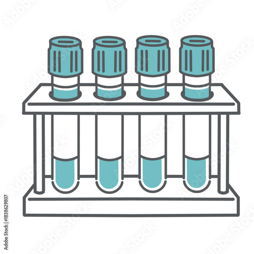 試験管立てに並んだ採血管（スピッツ）のイラスト素材（検体セット）