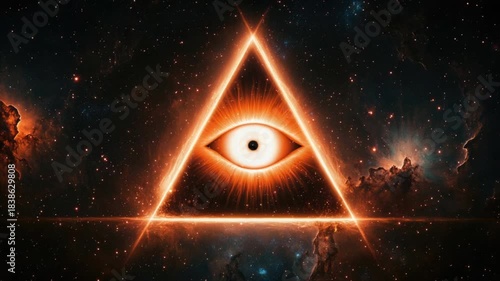 Eye of Providence in the starry night sky. Shining all-seeing God's eye in triangle. Illuminati and Freemasons symbol