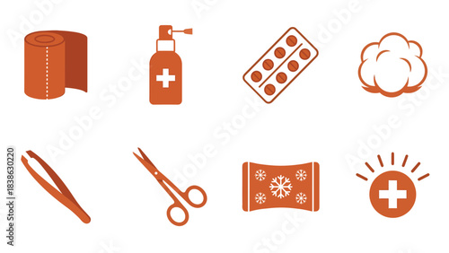 Medical First Aid Kit Icons Essential Health Emergency Supplies Collection