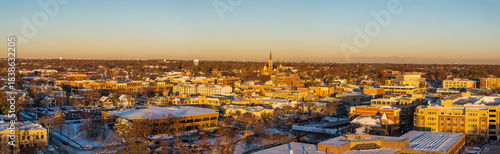 Aerial Panorama of Downtown Naperville, Illinois at Sunset – Stunning Drone View