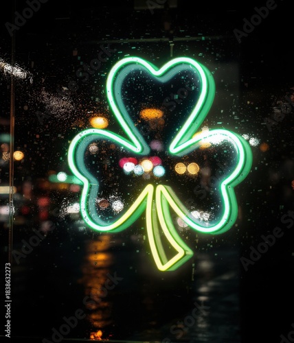 Neon shamrock night scene