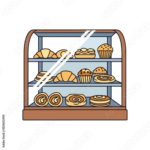 Bakery Display Case with Pastries, Baked Goods, and Desserts