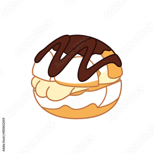 Cream Puff Dessert Illustration with Chocolate Drizzle, Isolated