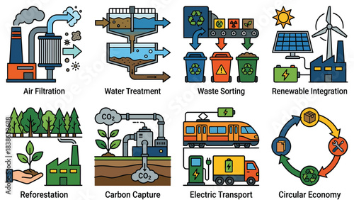 Sustainable Industry and Clean Energy Solutions Collection Environmental Protection Concepts