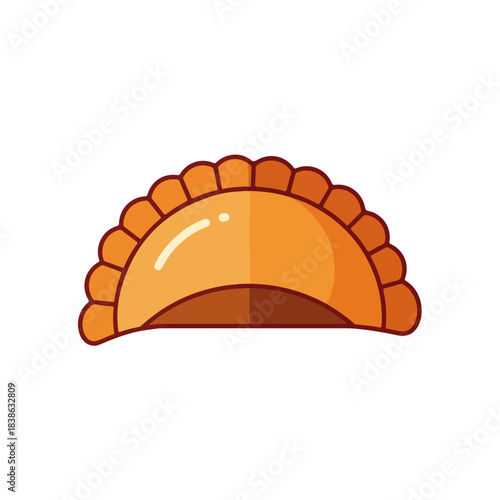 Flat Illustration of a Golden Empanada on White Background