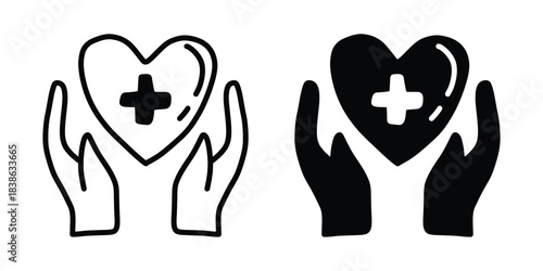 Hand Holding Heart with Cross Medical Care Vector