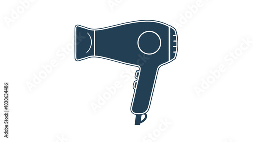 Stylized Outline of a Dark Blue Hair Dryer with White Highlights on a Black Background Vector Illustration Representing Hair Care and Styling Tools