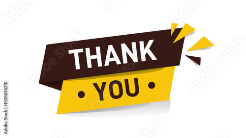 Thank You Ribbon Banner Graphic Design With Brown Yellow White Colors And Abstract Shapes Against Black Background