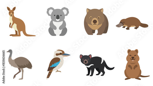 Cute Australian Outback Animals Collection Kangaroo Koala Wombat Platypus