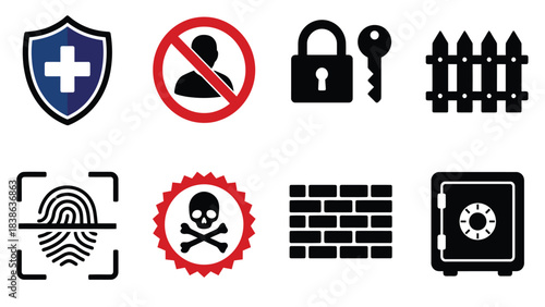Collection of Security and Safety Icons for Digital or Physical Protection Concepts