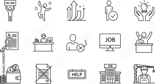 Job Search and Employment Line Icons Set, Career Opportunity, Human Resources Recruitment, Office Business, Unemployment Labor Market, Outline Vector Illustration.