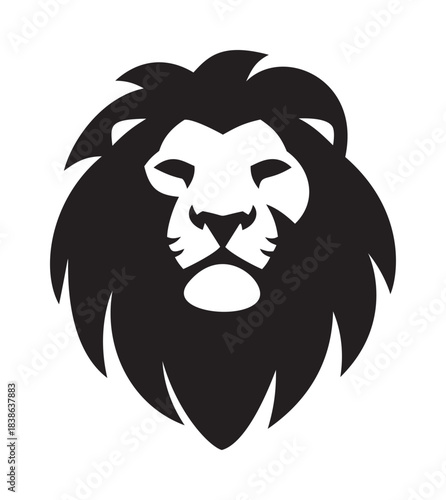Lion head vector bold black silhouette with stylized mane on white — stock vector