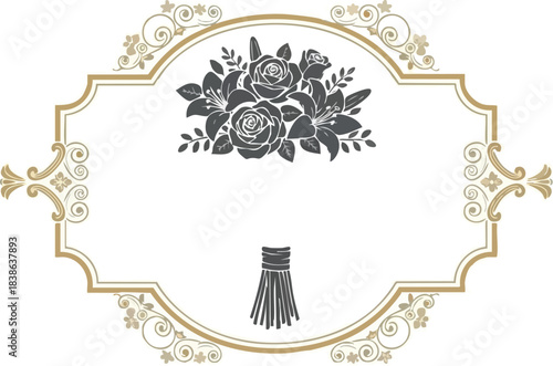 Ornate floral frame with a bouquet silhouette and tied stems