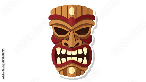 Tribal Wooden Tiki Mask With Fierce Expression Detailed Carving And Painted Accents On A Transparent Background Evoking Polynesian Culture And Mysticism