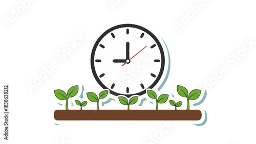 Time Lapse Growth of Seedlings Underneath a Clock Face on a Black Background with Shadow Detail