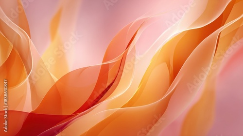 abstract background of flowing organic light patterns in warm orange and pink tones, serene and calming, suitable for meditation or wellness themes, soft diffused glow, photorealistic