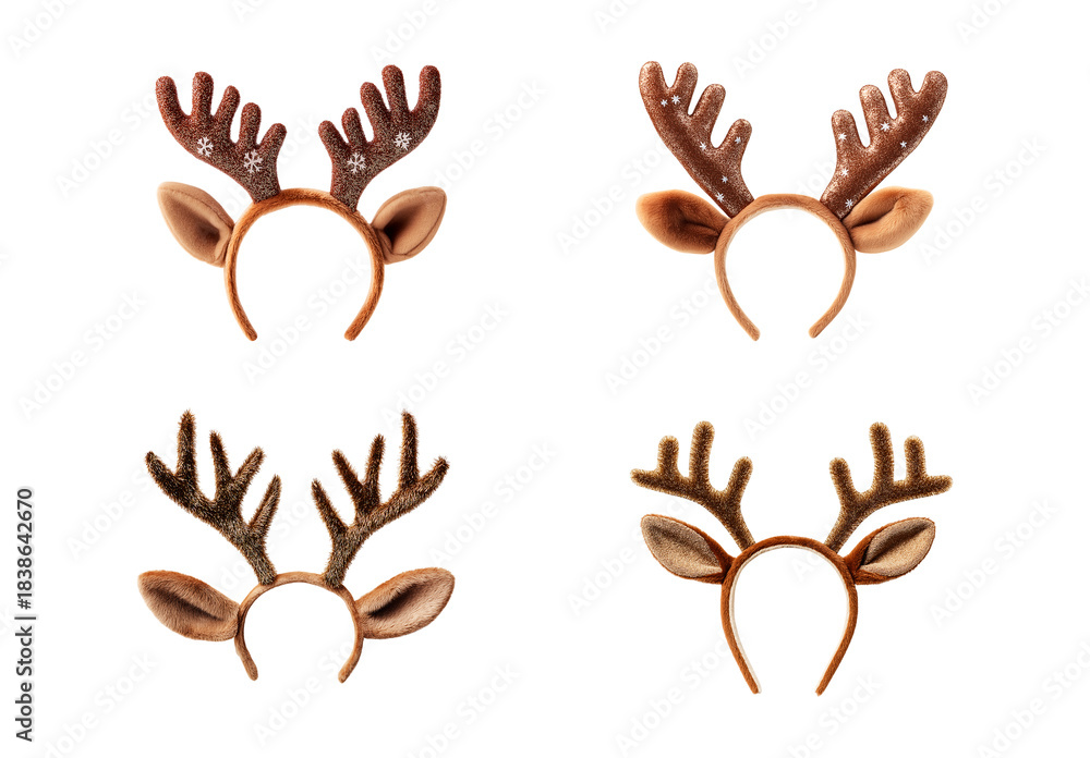 Fototapeta premium Fuzzy Reindeer Antlers Headband with Faux Fur Ears on a transparent background