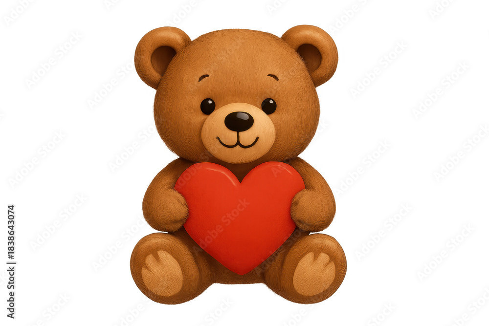 Fototapeta premium Teddy bear holding red heart celebrating love