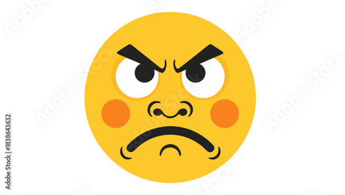 Yellow Circle Emoji Expressing Intense Anger With Dark Eyebrows Rounded Cheeks And A Frowning Mouth Against A Black Background