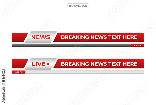 Set of lower third bar templates for breaking news, sports news on television, video and media online, vector template design