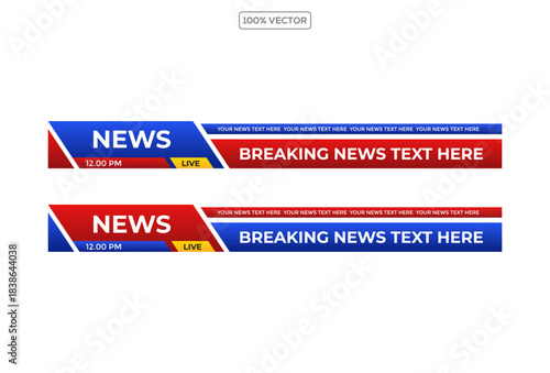 Set of lower third bar templates for breaking news, sports news on television, video and media online, vector template