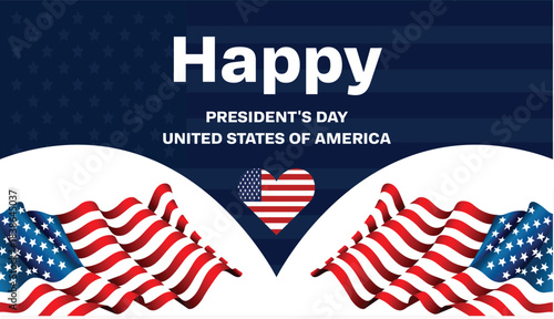 Happy Presidents Day Celebration with American Flags and Patriotic Heart