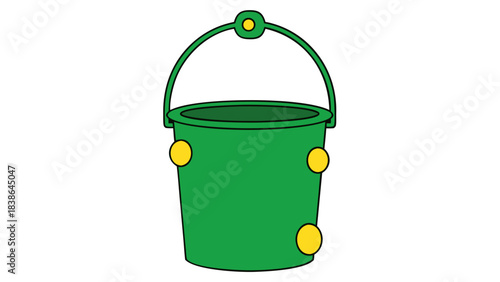 A Simple Green Bucket With A Handle And Yellow Accents Against A Black Background