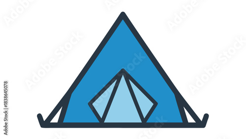 A Blue Triangular Tent Illustration with a Simple Design and Dark Outline Perfect for Outdoor Adventures and Camping Themes