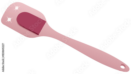 A Pink Silicone Spatula With A Darker Pink Insert And Sparkling Highlights On A Black Background Isolated Kitchen Utensil For Baking And Cooking