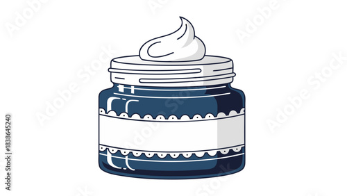 A Pixel Art Jar Of Dark Blue Cream With A Swirl Of White Frosting On Top Isolated On A Black Background