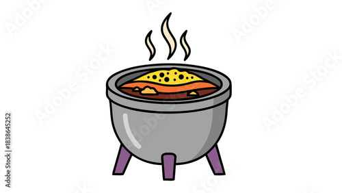 A Pixelated Illustration Of A Grey Cauldron Filled With Colorful Food Steaming Gently Against A Black Background