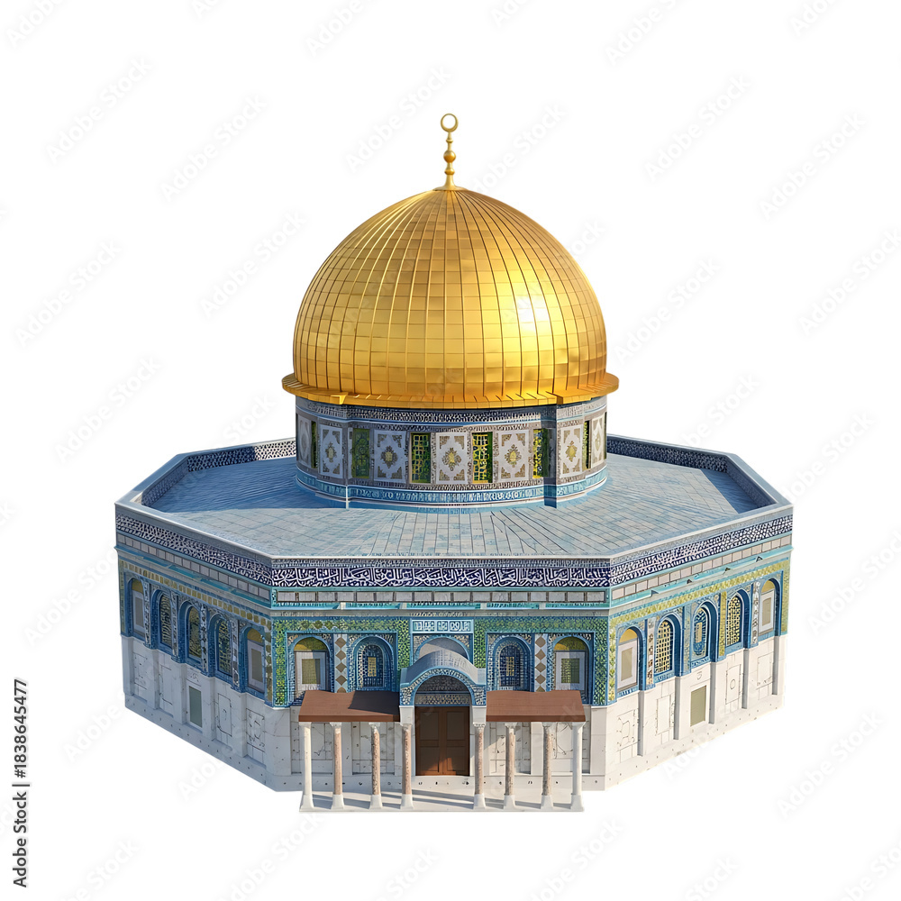 Obraz premium Dome of the Rock Mosque Jerusalem Islamic Architecture Golden Dome isolated background isolated on a transparent background