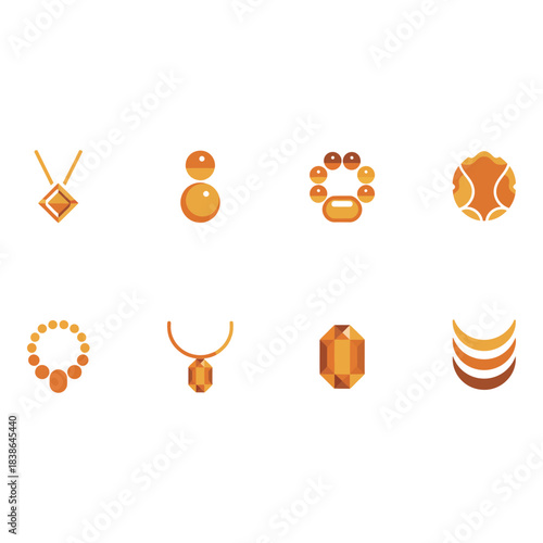Collection of amber jewelry and gemstones displayed on white background