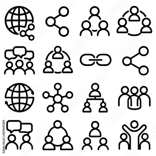 Network of Connectivity: A visually appealing composition of interconnected icons symbolizing global networks, community engagement, and digital links.