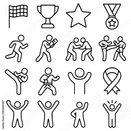 Sports Icons: A collection of meticulously crafted outline icons represent diverse sports and related symbols, celebrating the spirit of athleticism and competition.