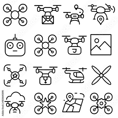 Drone Icons: A captivating collection of drone icons, showcasing various models and functionalities, from aerial photography to package delivery.