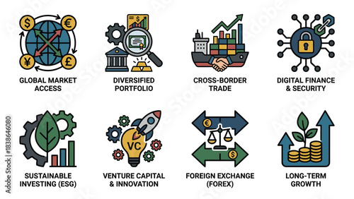 Financial Concepts and Economic Growth Icons Set for Business and Investment