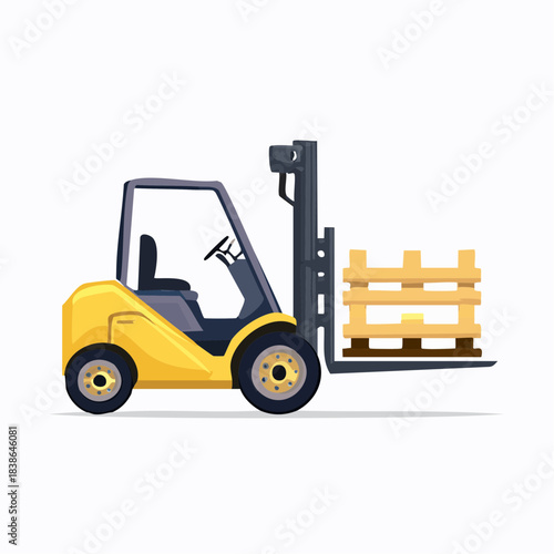 Yellow forklift carrying a wooden pallet, illustrating efficient warehouse operations, material handling, and logistics for industrial and business supply chain needs