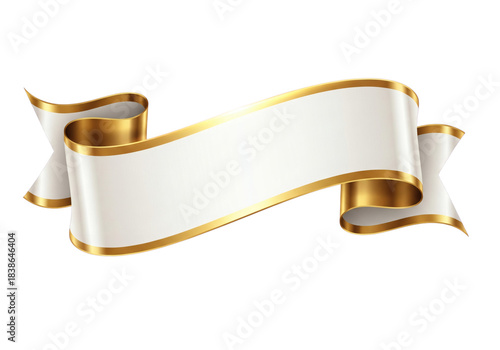 A golden and white ribbon banner with elegant design