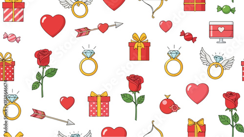 Valentine's Day Pattern Romantic Icons of Love and Affection