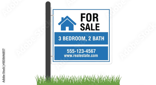 Real estate for sale sign with house icon on