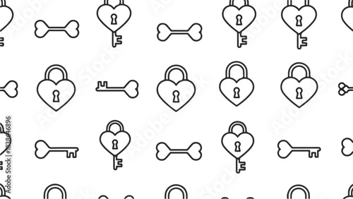 Heart Locks and Keys A Pattern of Love and Security in Black and White